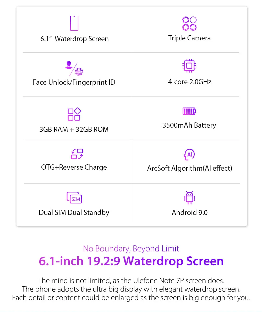 ULEFONE NOTE 7P Quad-core 64-bit 2.0GHz Mobile Phone 6.1-inch HD- in Cell Phone black