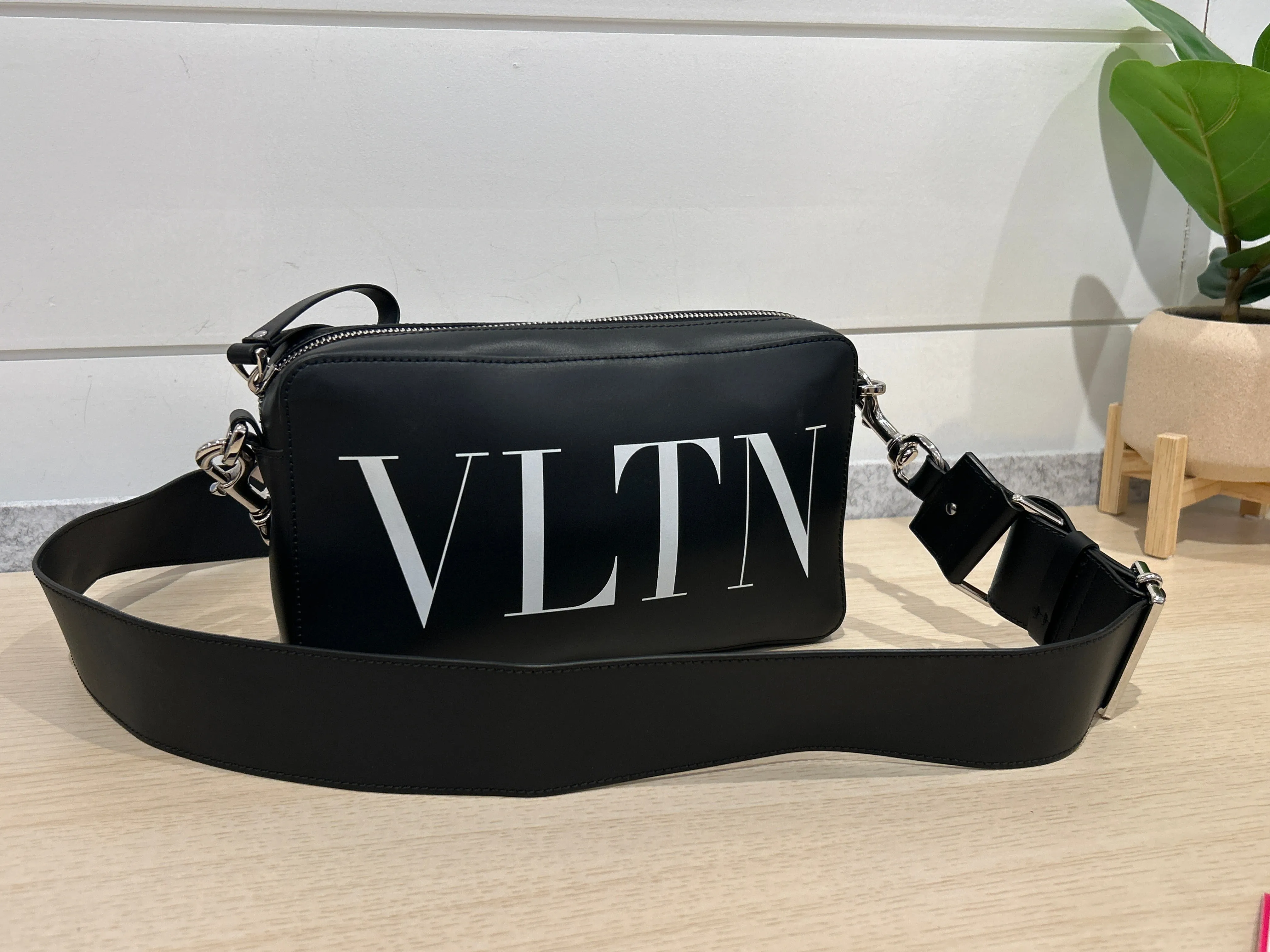 Valentino Bag, Black Leather Logo Crossbody