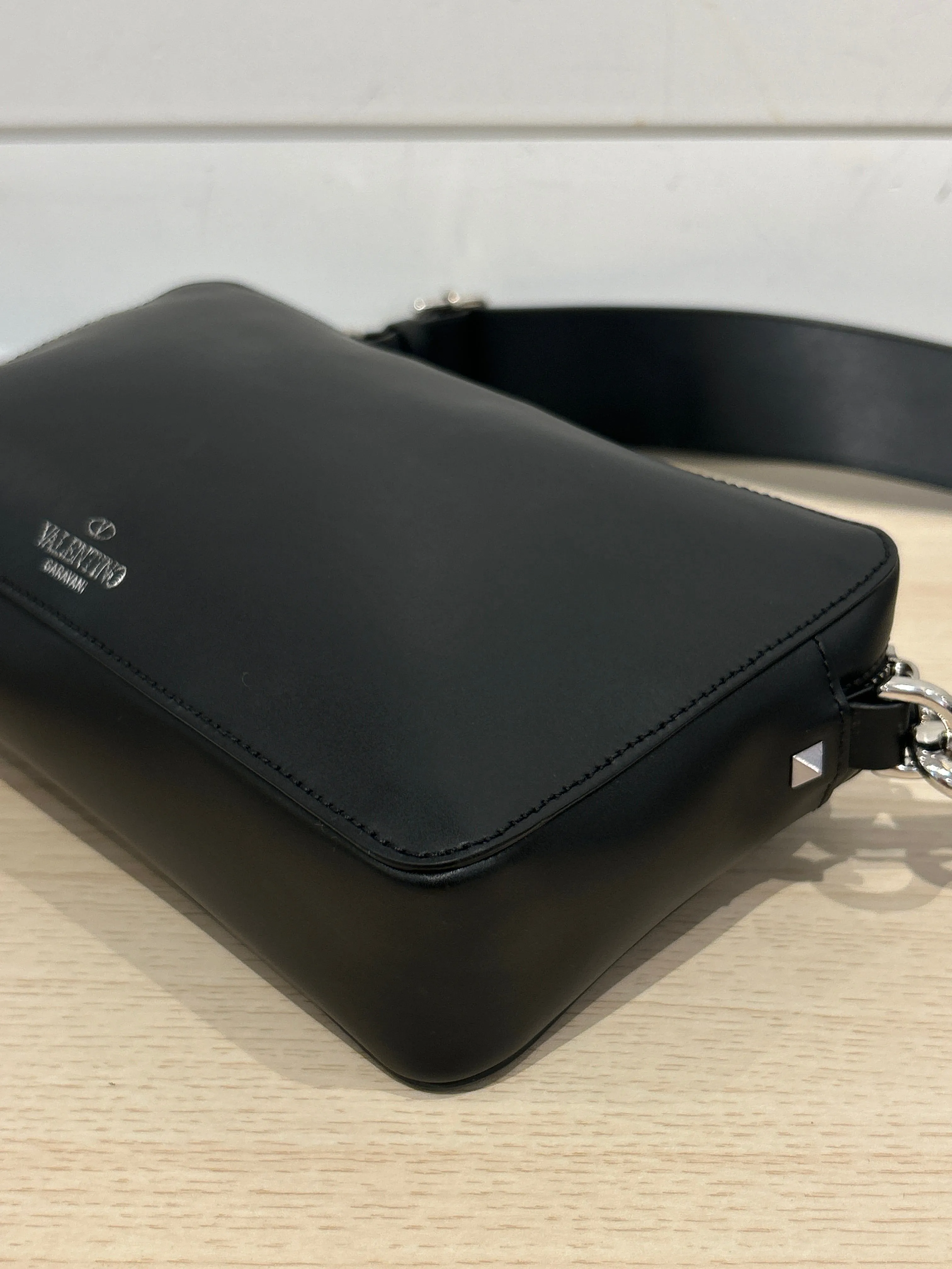 Valentino Bag, Black Leather Logo Crossbody