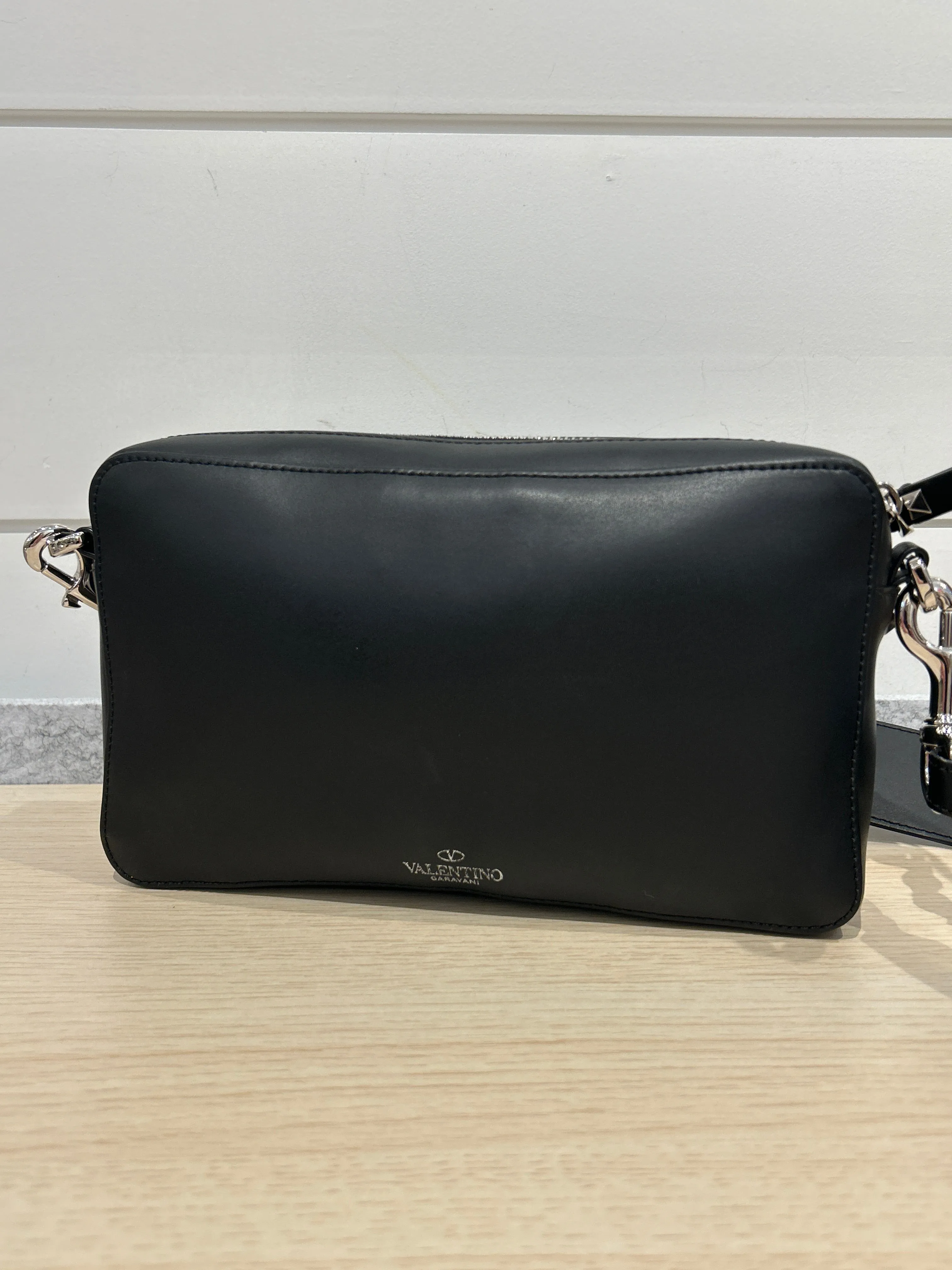 Valentino Bag, Black Leather Logo Crossbody