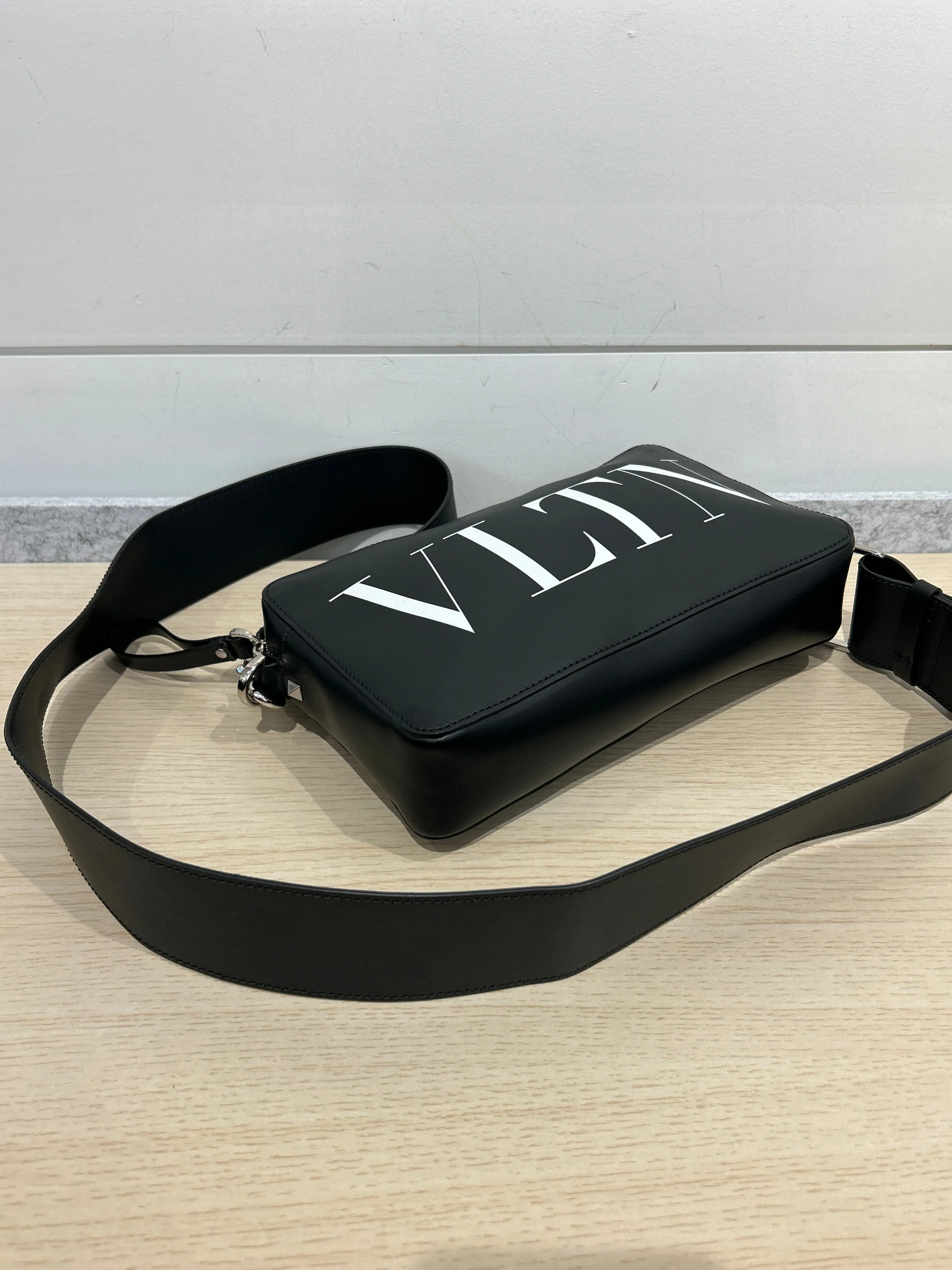 Valentino Bag, Black Leather Logo Crossbody
