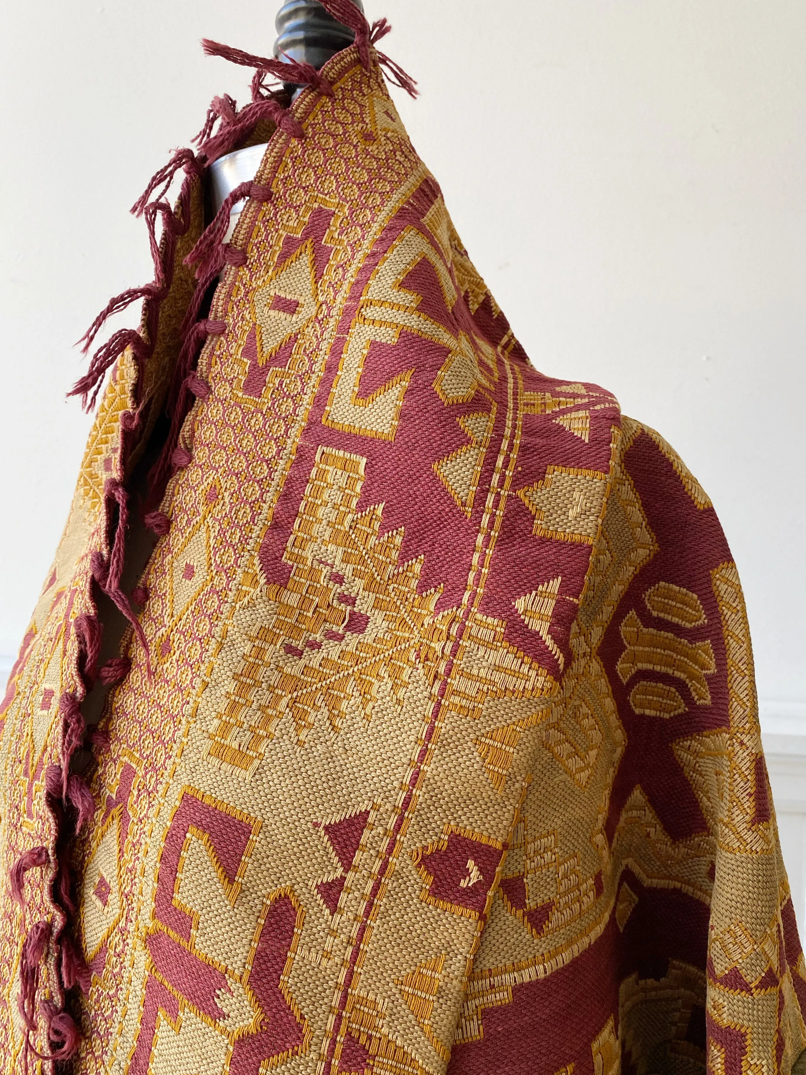 victorian jacquard and army blanket cocoon