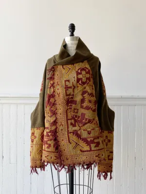 victorian jacquard and army blanket cocoon