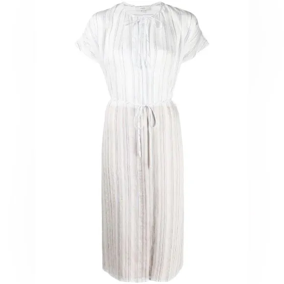 VINCE DRAPEY STRIPED SHIRRED DRESS SIZE XS IN WHITE AND BLUE