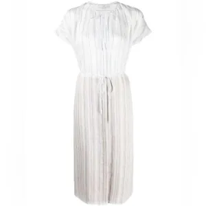 VINCE DRAPEY STRIPED SHIRRED DRESS SIZE XS IN WHITE AND BLUE