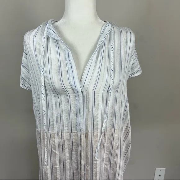 VINCE DRAPEY STRIPED SHIRRED DRESS SIZE XS IN WHITE AND BLUE