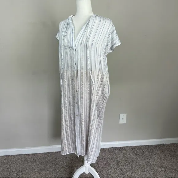 VINCE DRAPEY STRIPED SHIRRED DRESS SIZE XS IN WHITE AND BLUE