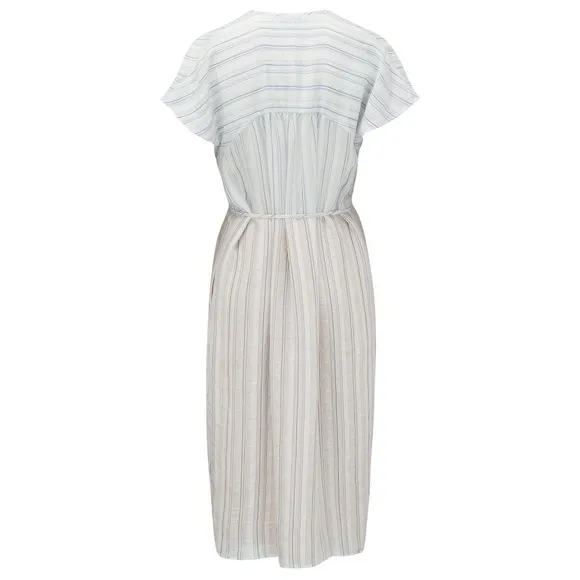 VINCE DRAPEY STRIPED SHIRRED DRESS SIZE XS IN WHITE AND BLUE