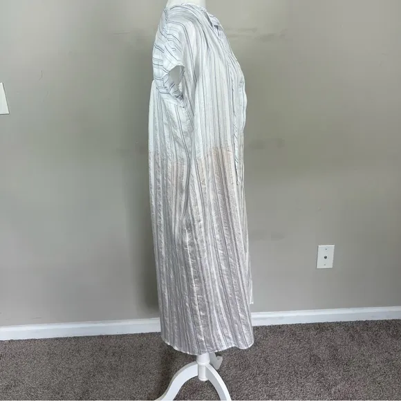 VINCE DRAPEY STRIPED SHIRRED DRESS SIZE XS IN WHITE AND BLUE