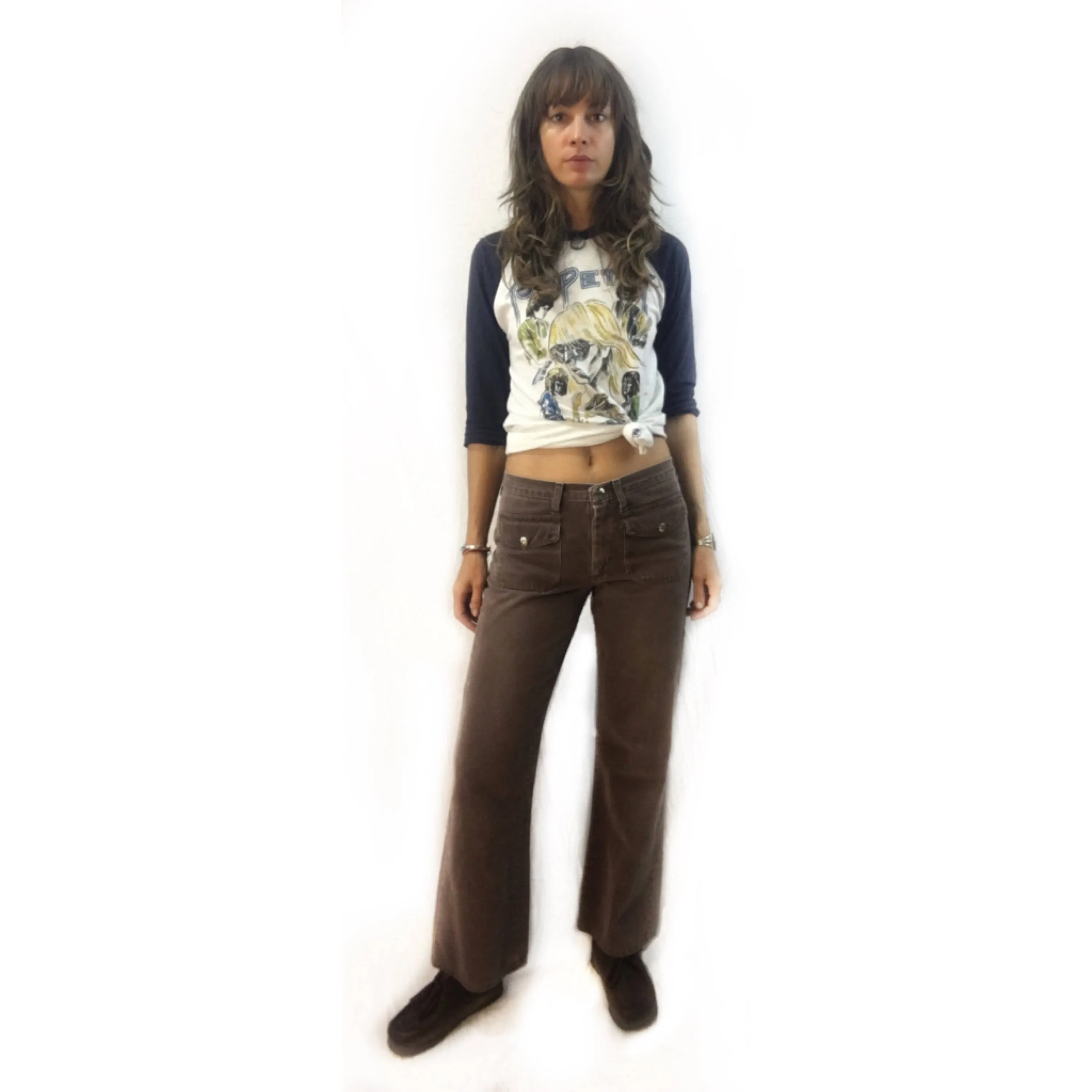 vintage 60s 70s brown denim hip hugger bells bell bottoms // low rise wide legged jeans