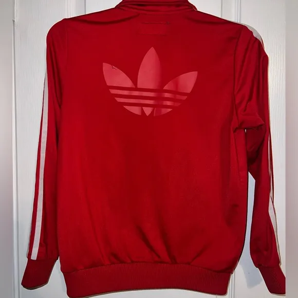 Vintage Adidas Red 3-Stripe Full Zip Jacket Jogging Back Logo