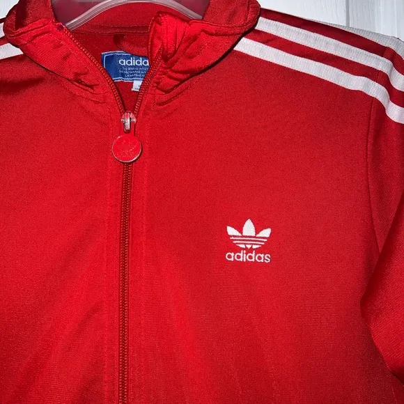 Vintage Adidas Red 3-Stripe Full Zip Jacket Jogging Back Logo
