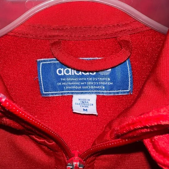 Vintage Adidas Red 3-Stripe Full Zip Jacket Jogging Back Logo