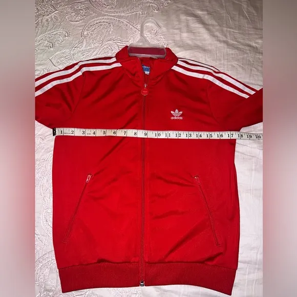 Vintage Adidas Red 3-Stripe Full Zip Jacket Jogging Back Logo