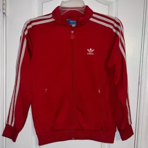 Vintage Adidas Red 3-Stripe Full Zip Jacket Jogging Back Logo