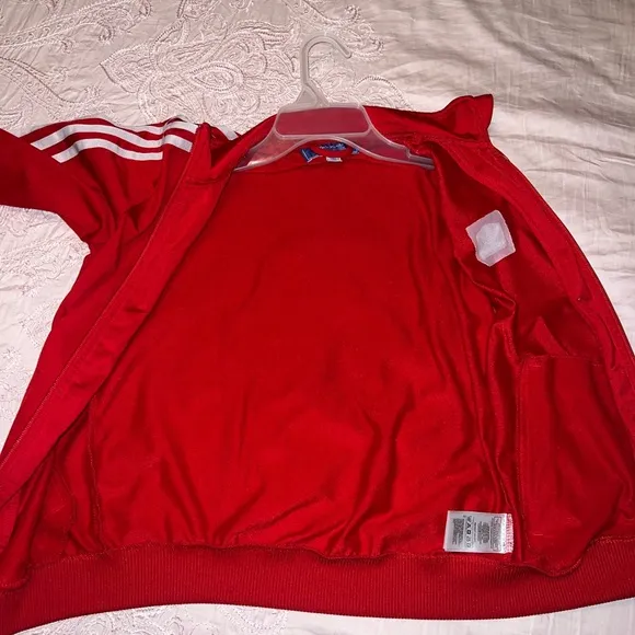 Vintage Adidas Red 3-Stripe Full Zip Jacket Jogging Back Logo