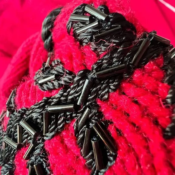 Vintage Amanda Smith Red and Black Knit Snap Front Cardigan Embroidered Sweater