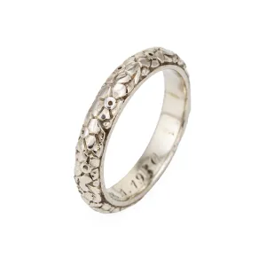 Vintage Art Deco Wedding Band Sz 10.25 Ring 14k White Gold Flower Pattern c1930