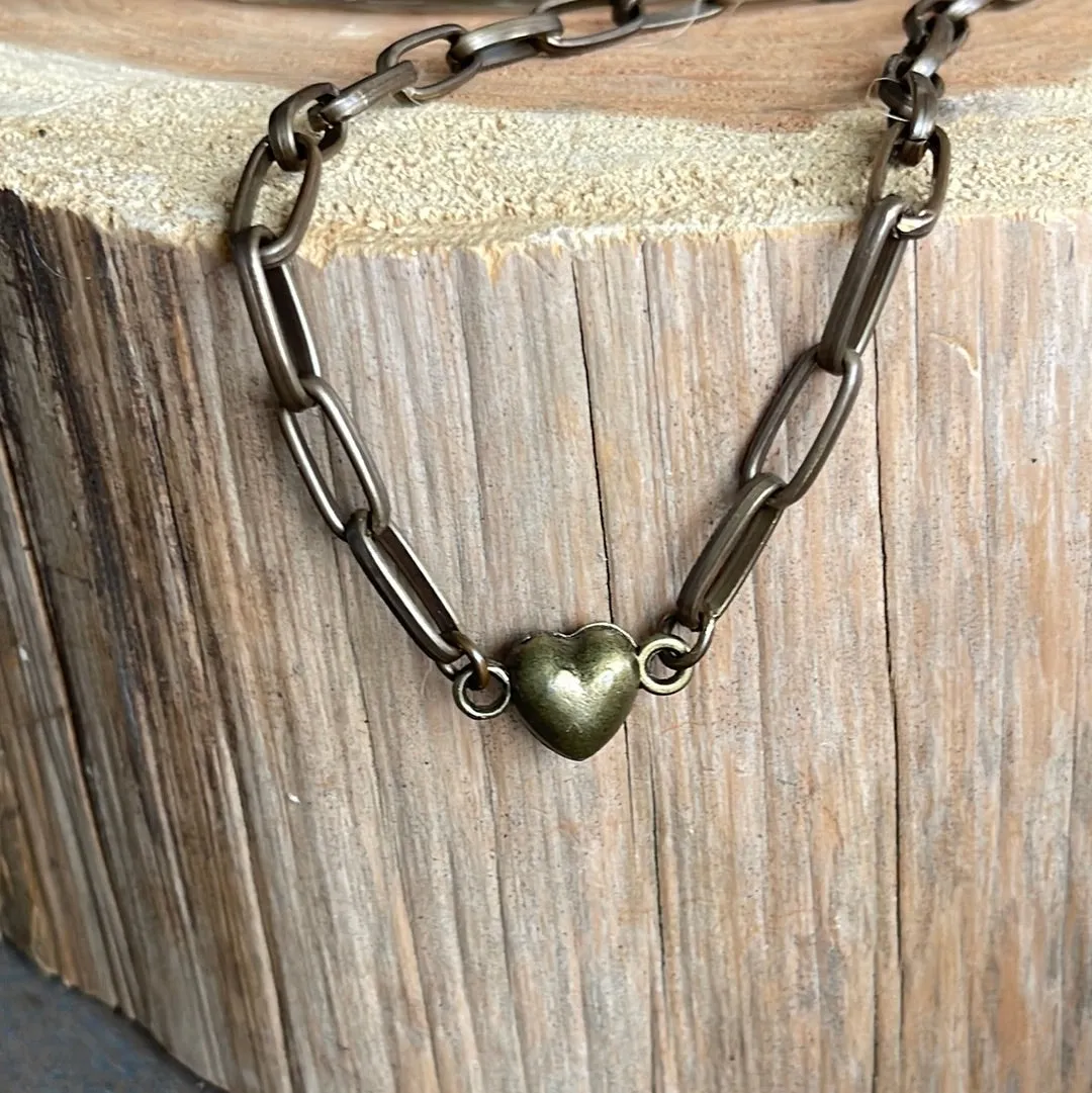 Vintage Brass Painted Leaf Magnetic Heart Clasp