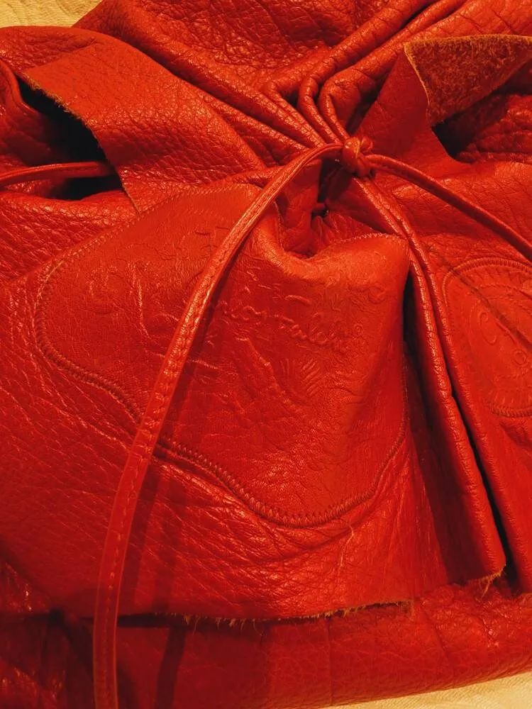 Vintage Carlos Falchi Red Leather Shoulder Bag Crossbody Purse Embossed