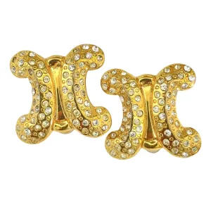 Vintage Celine golden and cristal earrings with extra large triomphe logo. Gorgeous Celine jewelry. 050719ac