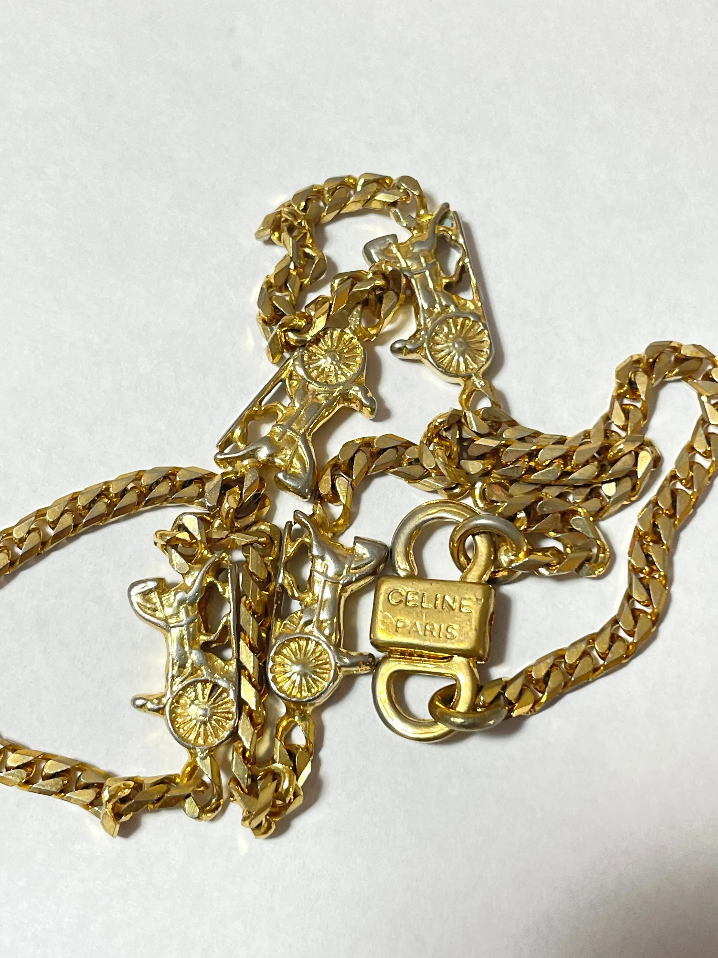 Vintage Celine golden chain necklace with carriage charms. Classic jewelry. 070107ac7