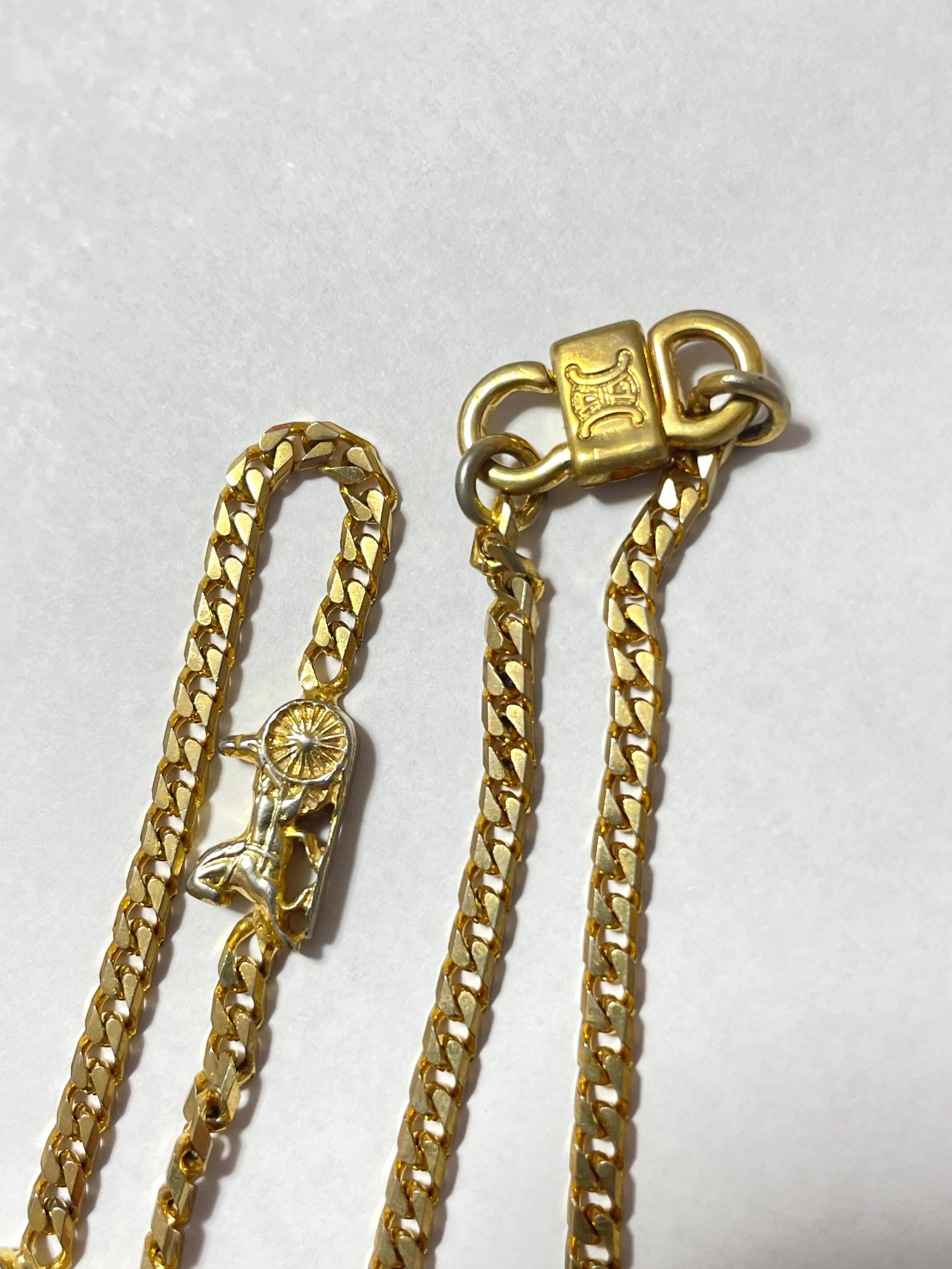Vintage Celine golden chain necklace with carriage charms. Classic jewelry. 070107ac7
