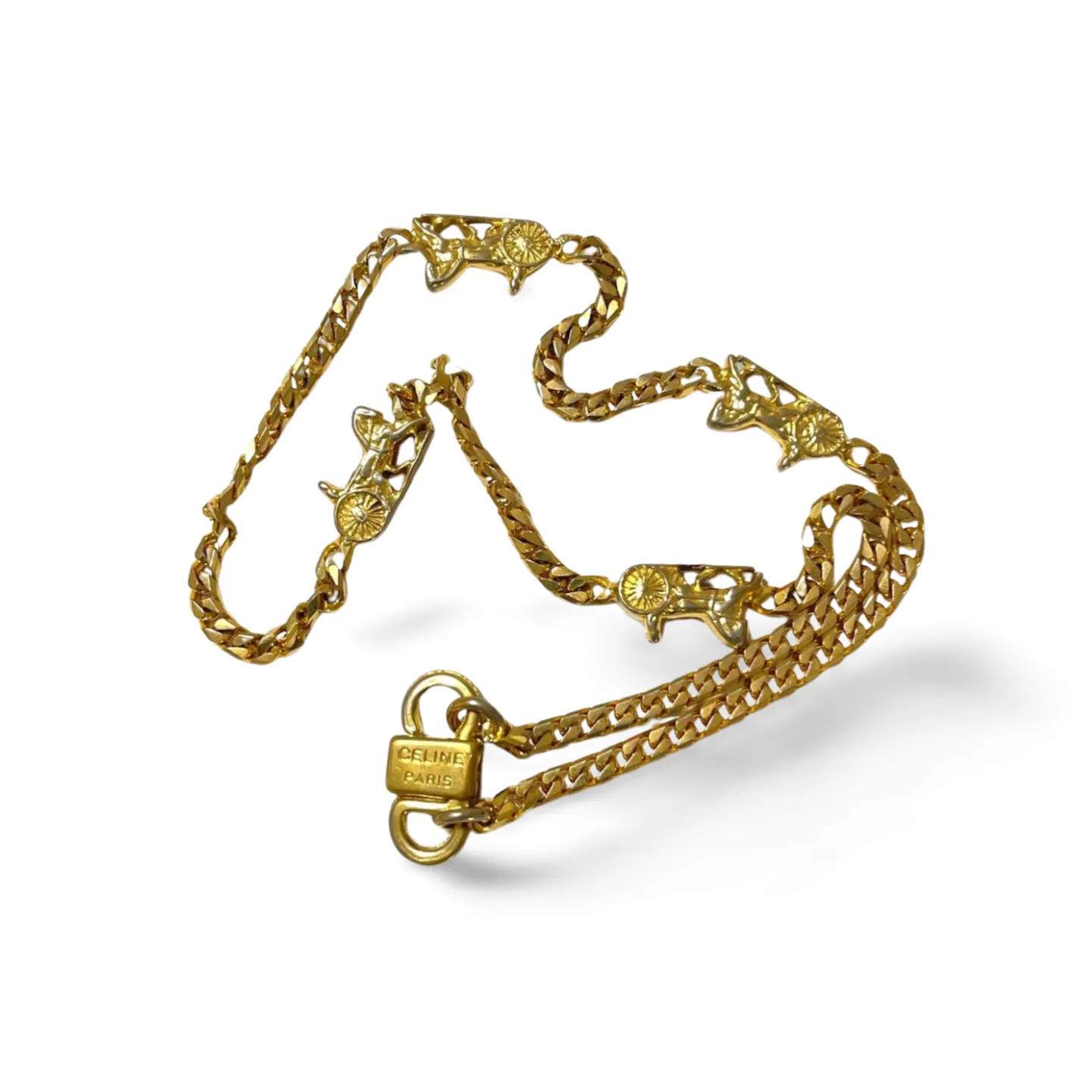 Vintage Celine golden chain necklace with carriage charms. Classic jewelry. 070107ac7