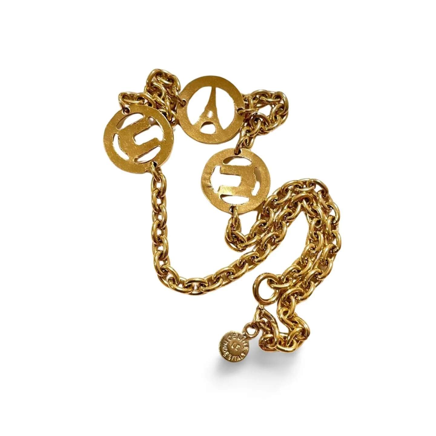 Vintage CELINE golden Eiffel tower, Triomphe charm necklace with crystal. Perfect jewelry. Made in ITALY. 060123ac14
