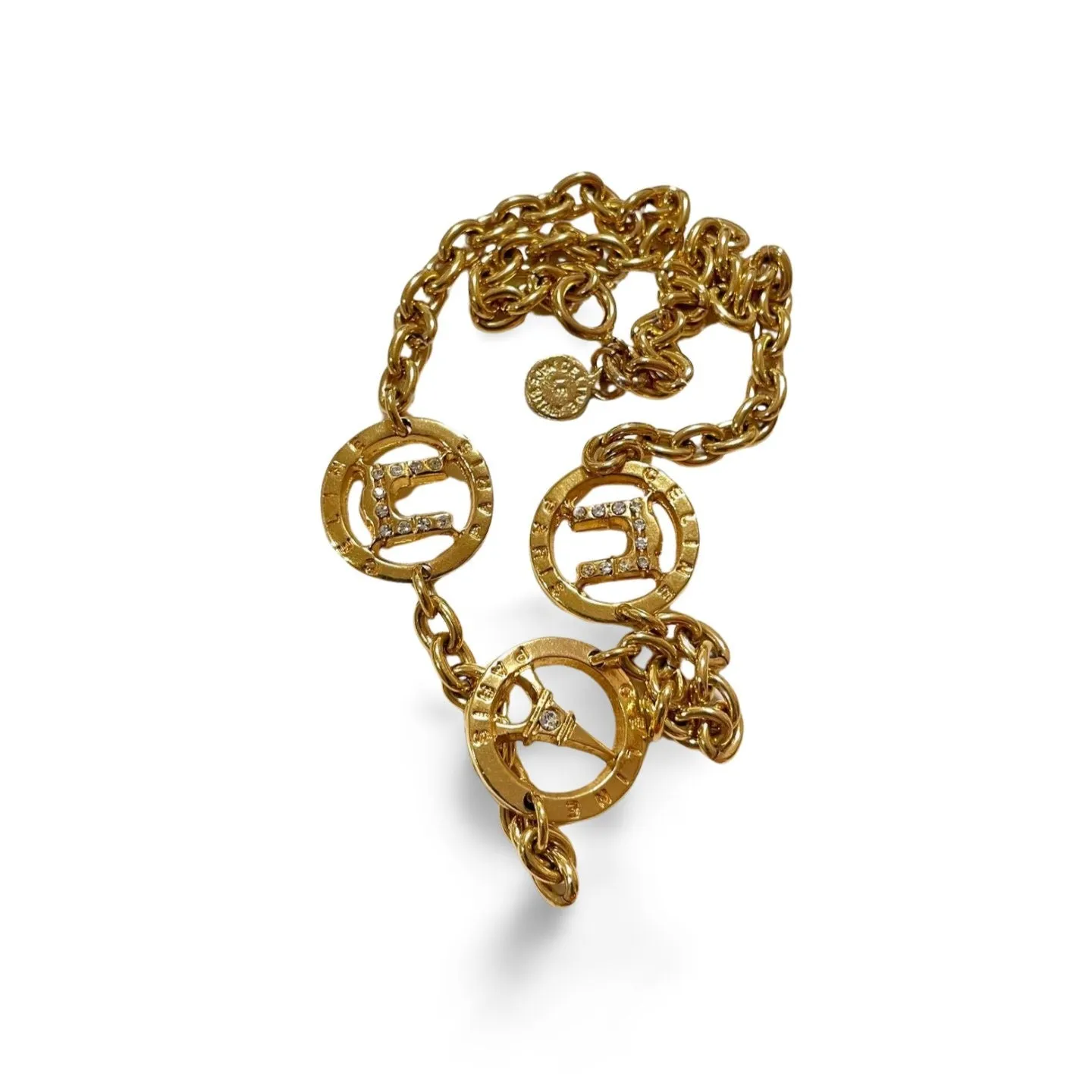 Vintage CELINE golden Eiffel tower, Triomphe charm necklace with crystal. Perfect jewelry. Made in ITALY. 060123ac14