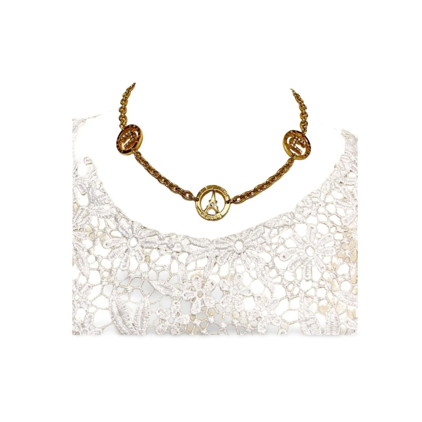 Vintage CELINE golden Eiffel tower, Triomphe charm necklace with crystal. Perfect jewelry. Made in ITALY. 060123ac14
