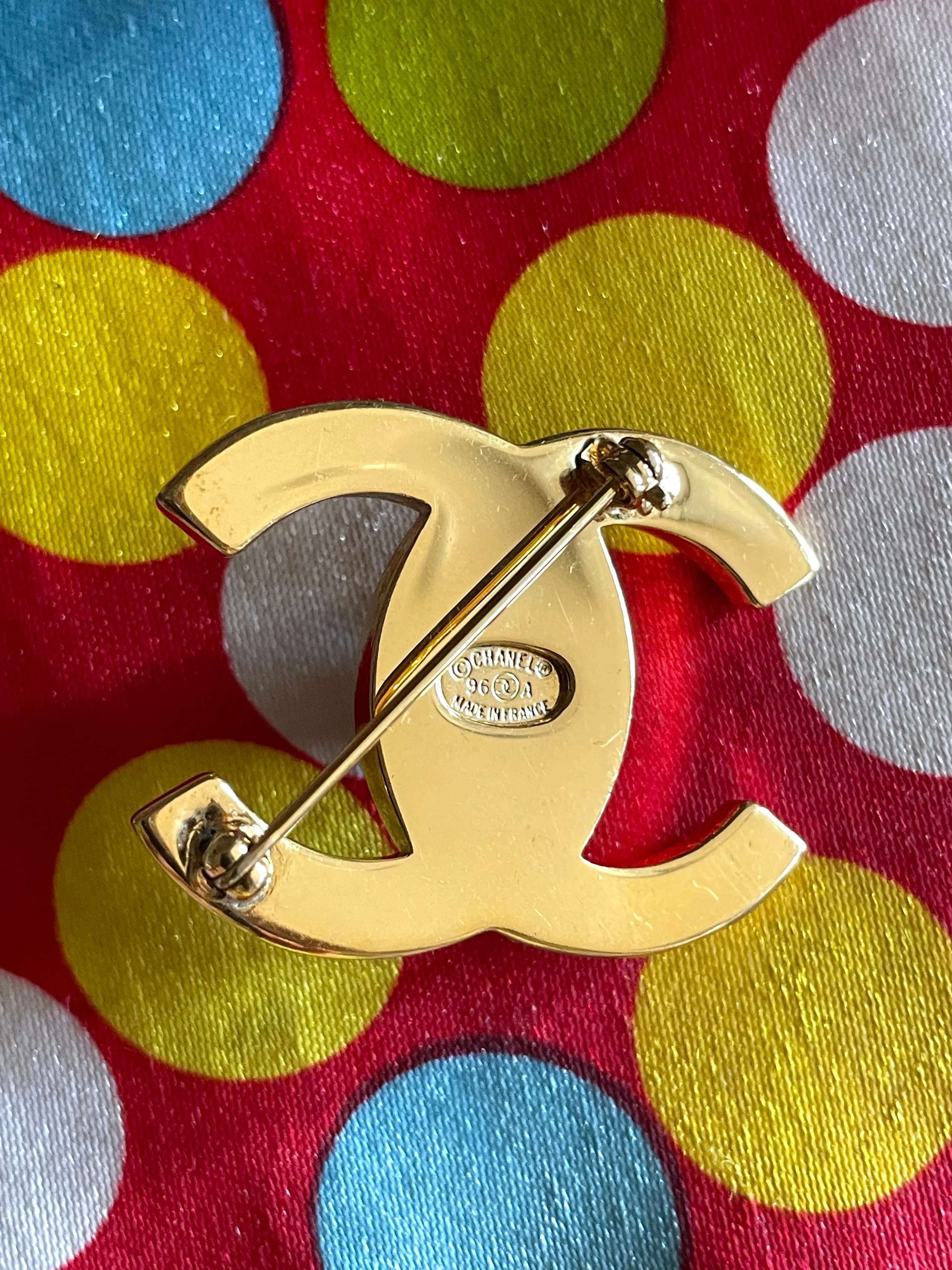 Vintage CHANEL golden turn lock CC pin brooch. Very classic and popular jewelry. Coco mark brooch. CC brooch. 050730ra