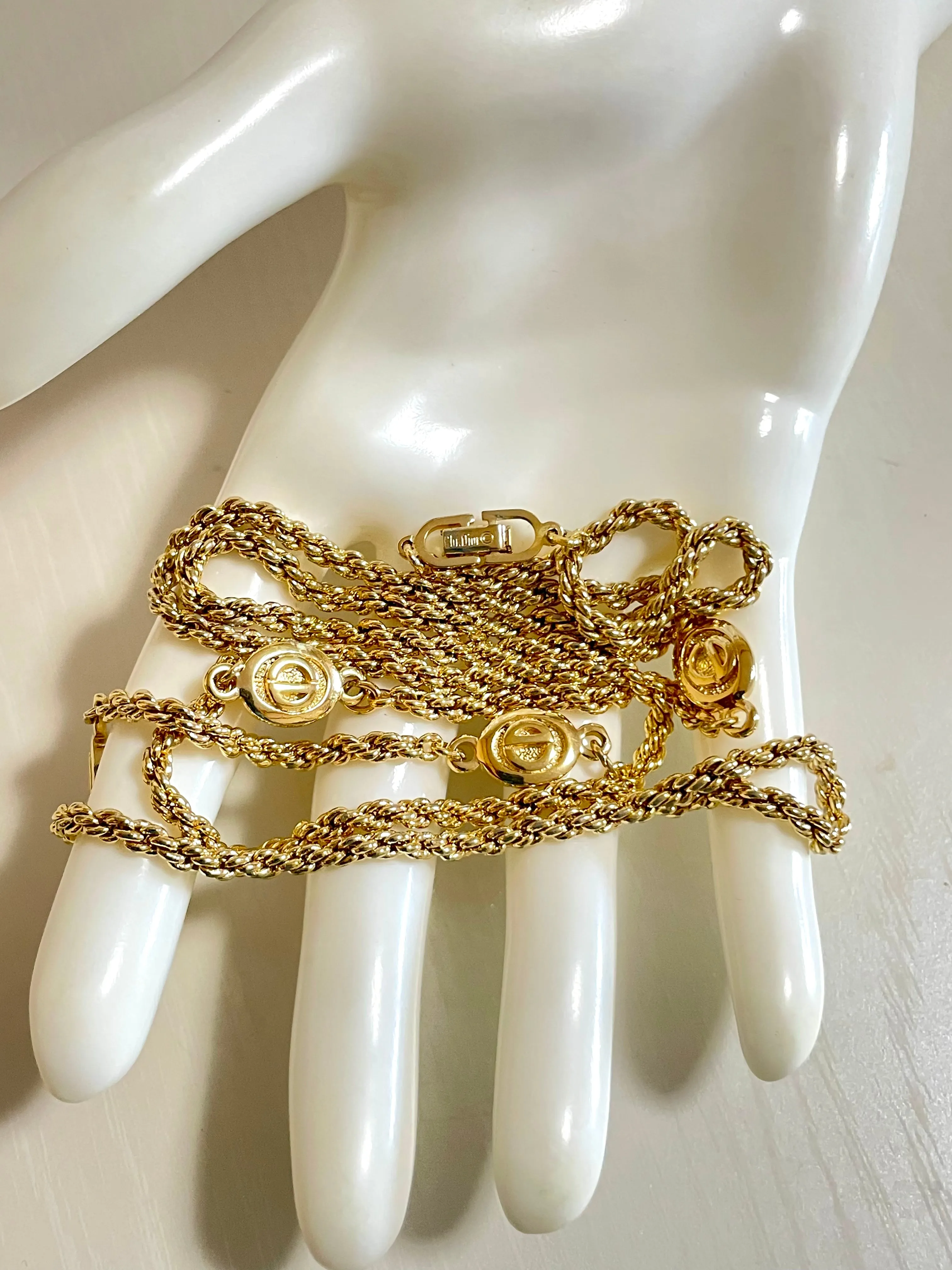Vintage Christian Dior golden chain necklace with CD charms. Perfect Dior vintage jewelry gift. 050803y1
