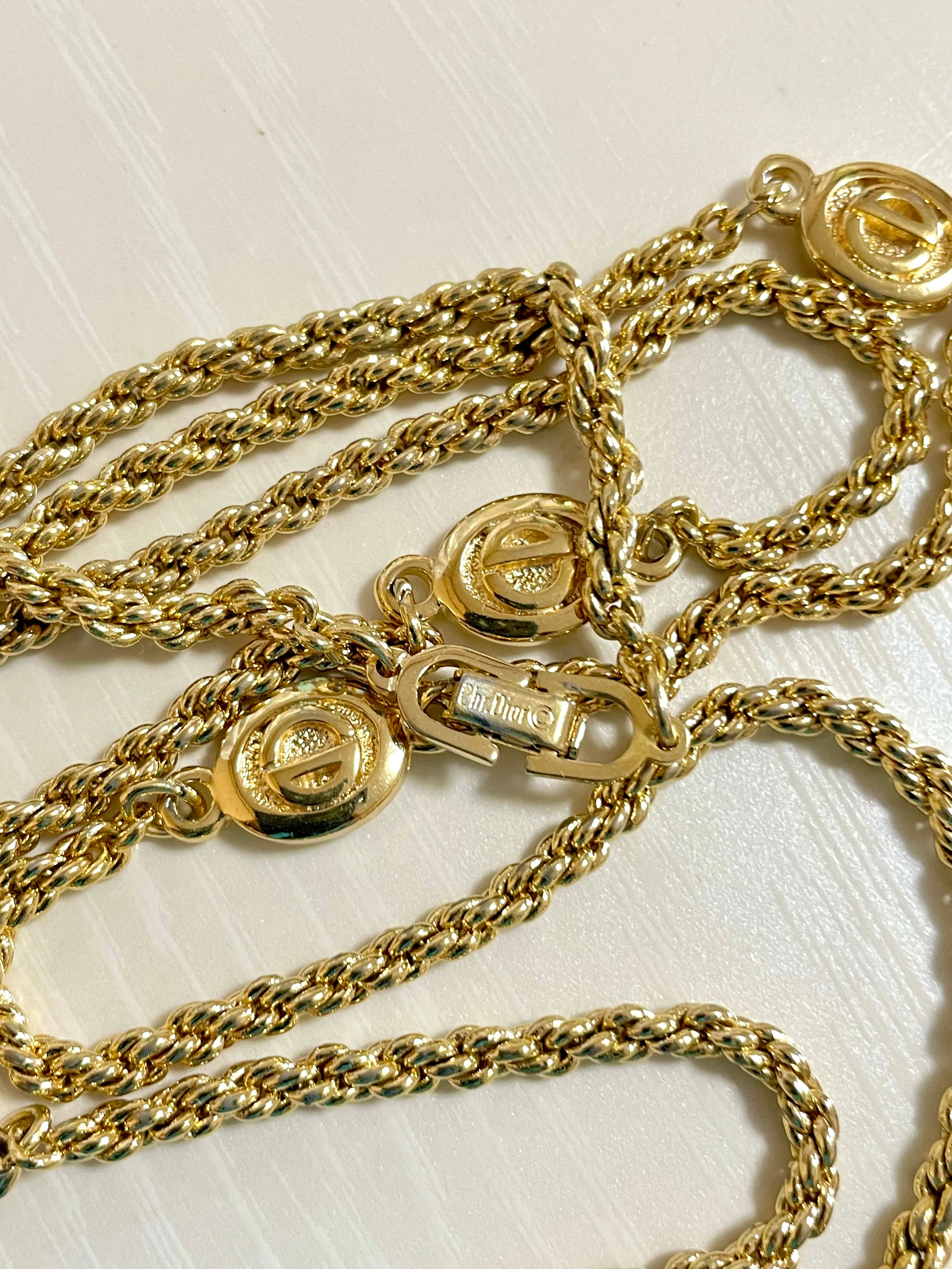 Vintage Christian Dior golden chain necklace with CD charms. Perfect Dior vintage jewelry gift. 050803y1
