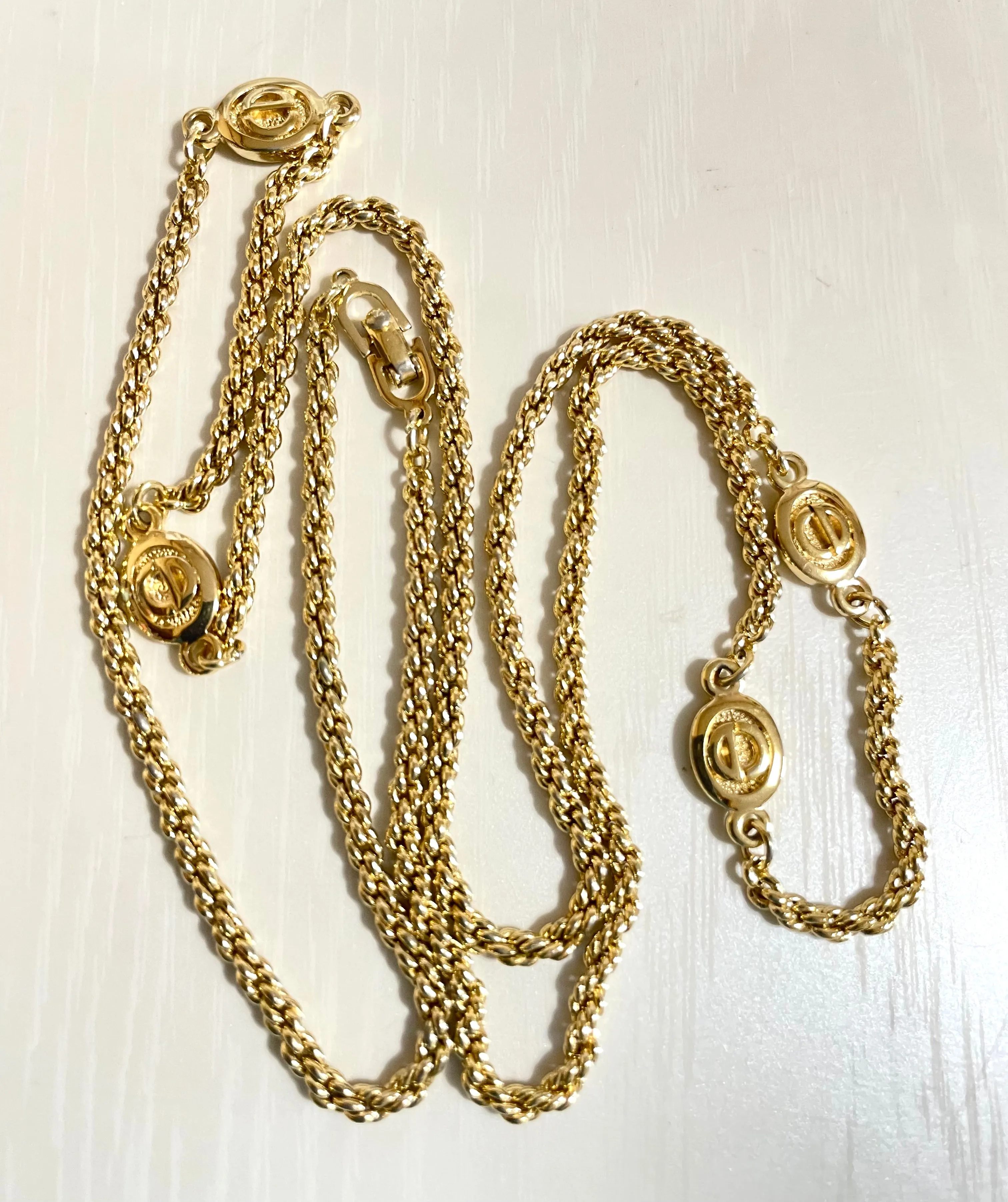 Vintage Christian Dior golden chain necklace with CD charms. Perfect Dior vintage jewelry gift. 050803y1