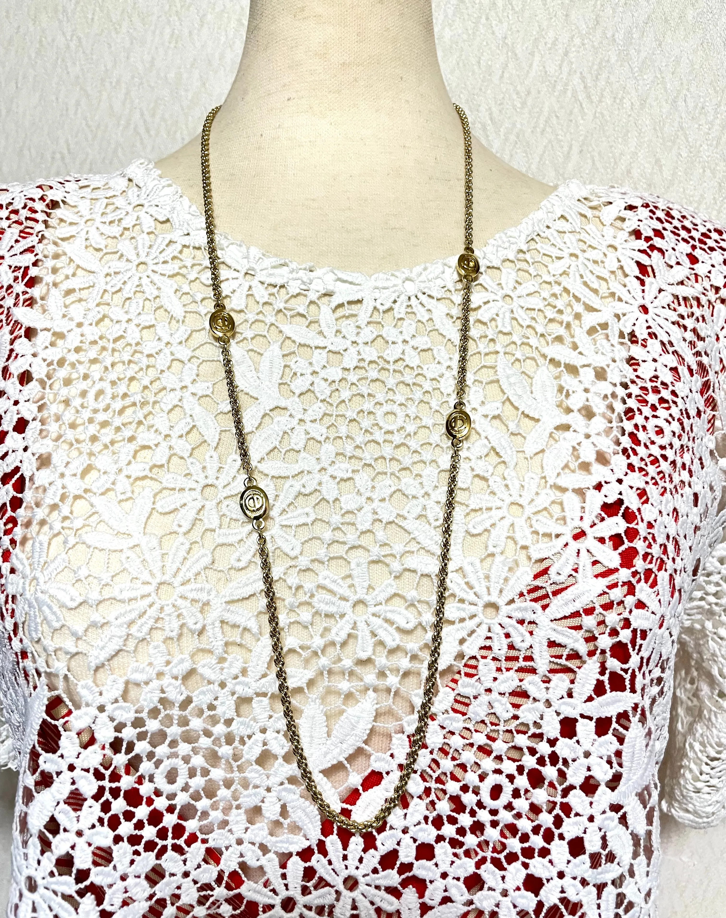 Vintage Christian Dior golden chain necklace with CD charms. Perfect Dior vintage jewelry gift. 050803y1
