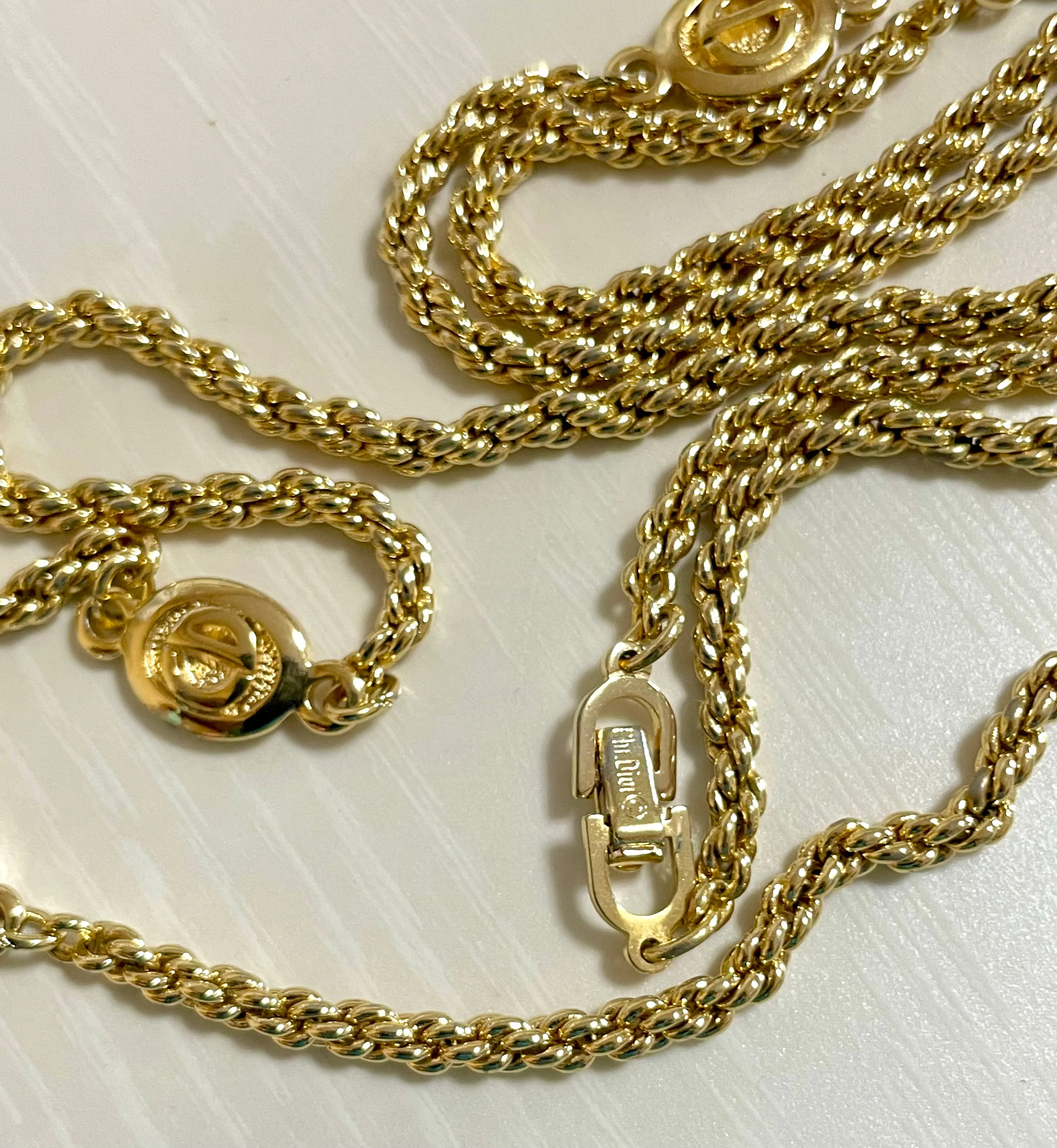 Vintage Christian Dior golden chain necklace with CD charms. Perfect Dior vintage jewelry gift. 050803y1