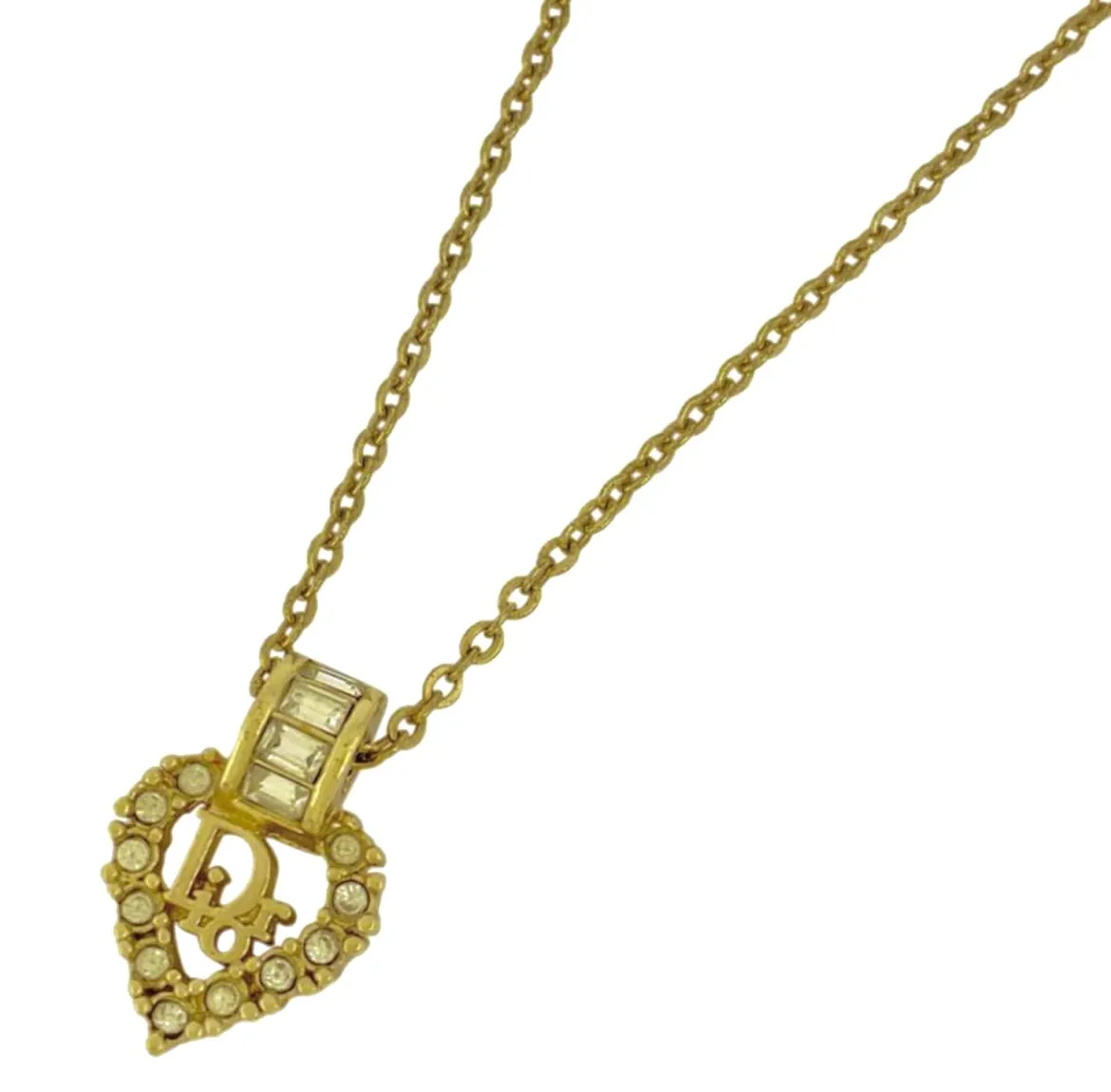 Vintage Christian Dior heart top necklace with rhinestone crystals. Gorgeous jewelry. 070218ys6