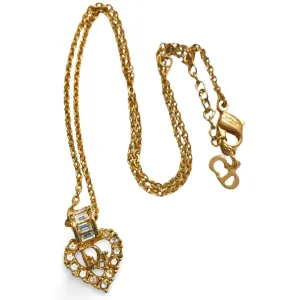 Vintage Christian Dior heart top necklace with rhinestone crystals. Gorgeous jewelry. 070218ys6