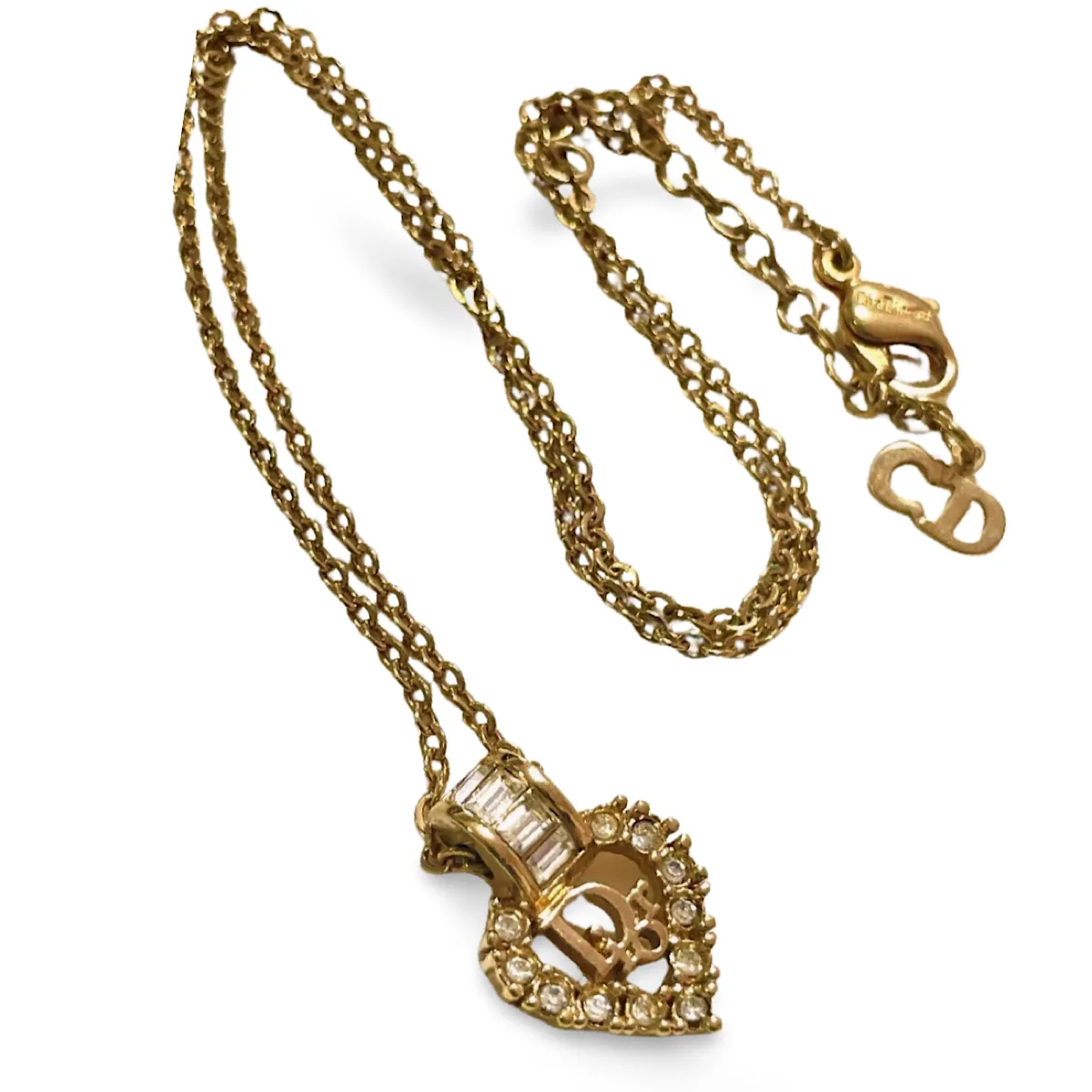 Vintage Christian Dior heart top necklace with rhinestone crystals. Gorgeous jewelry. 070218ys6