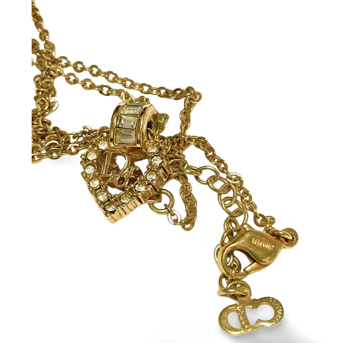 Vintage Christian Dior heart top necklace with rhinestone crystals. Gorgeous jewelry. 070218ys6