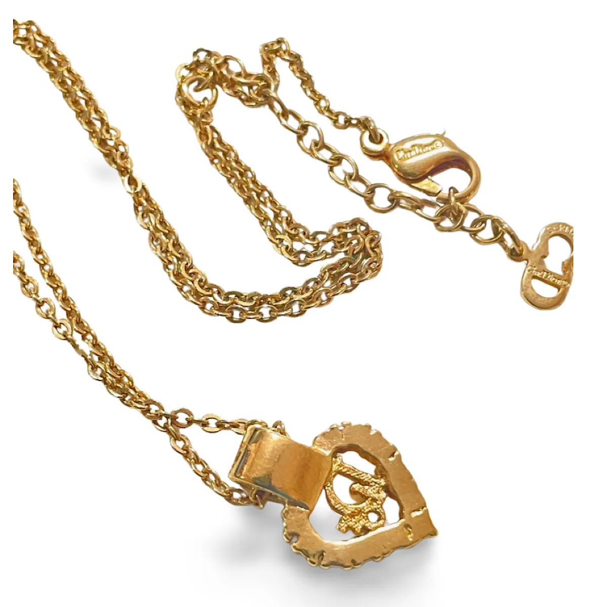 Vintage Christian Dior heart top necklace with rhinestone crystals. Gorgeous jewelry. 070218ys6