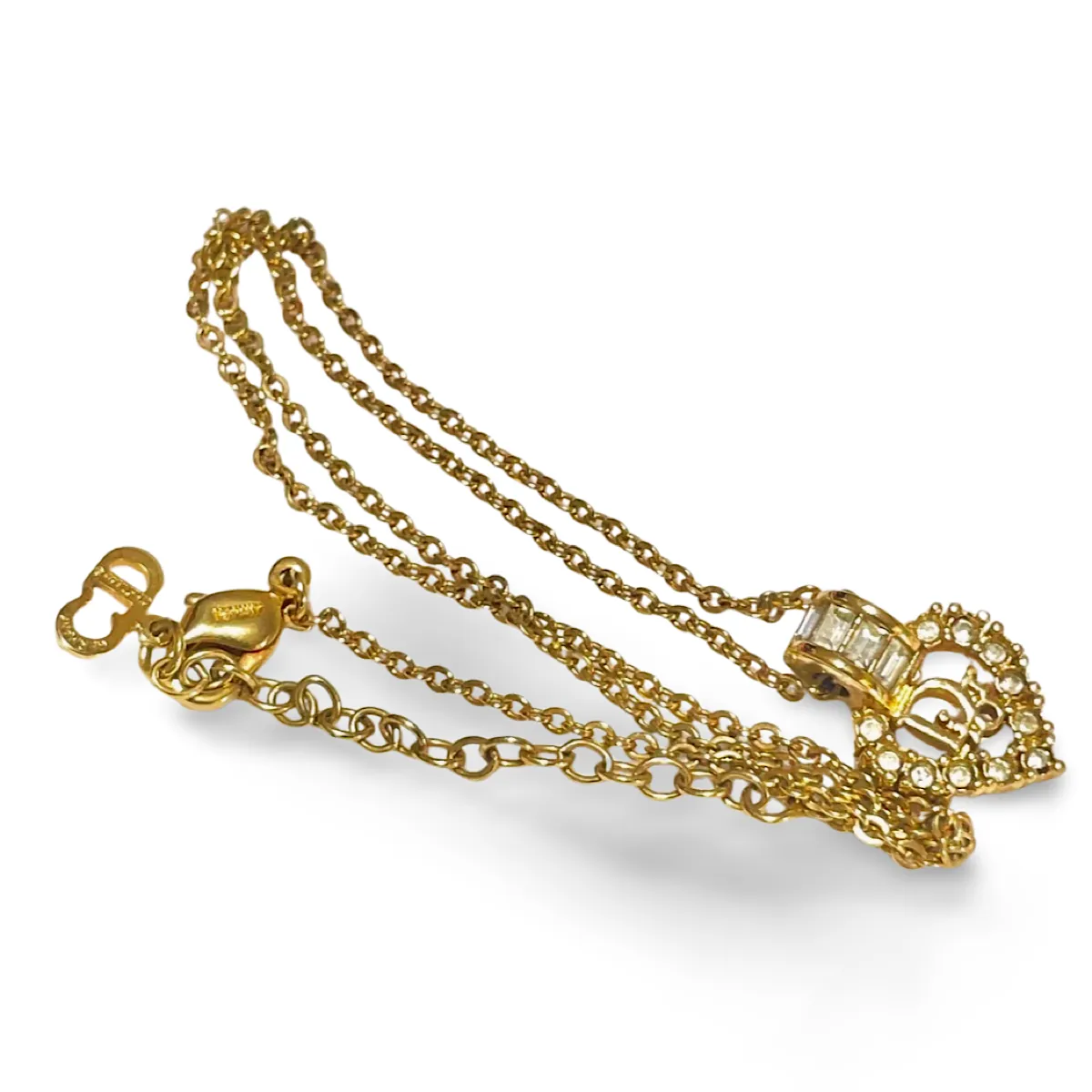 Vintage Christian Dior heart top necklace with rhinestone crystals. Gorgeous jewelry. 070218ys6