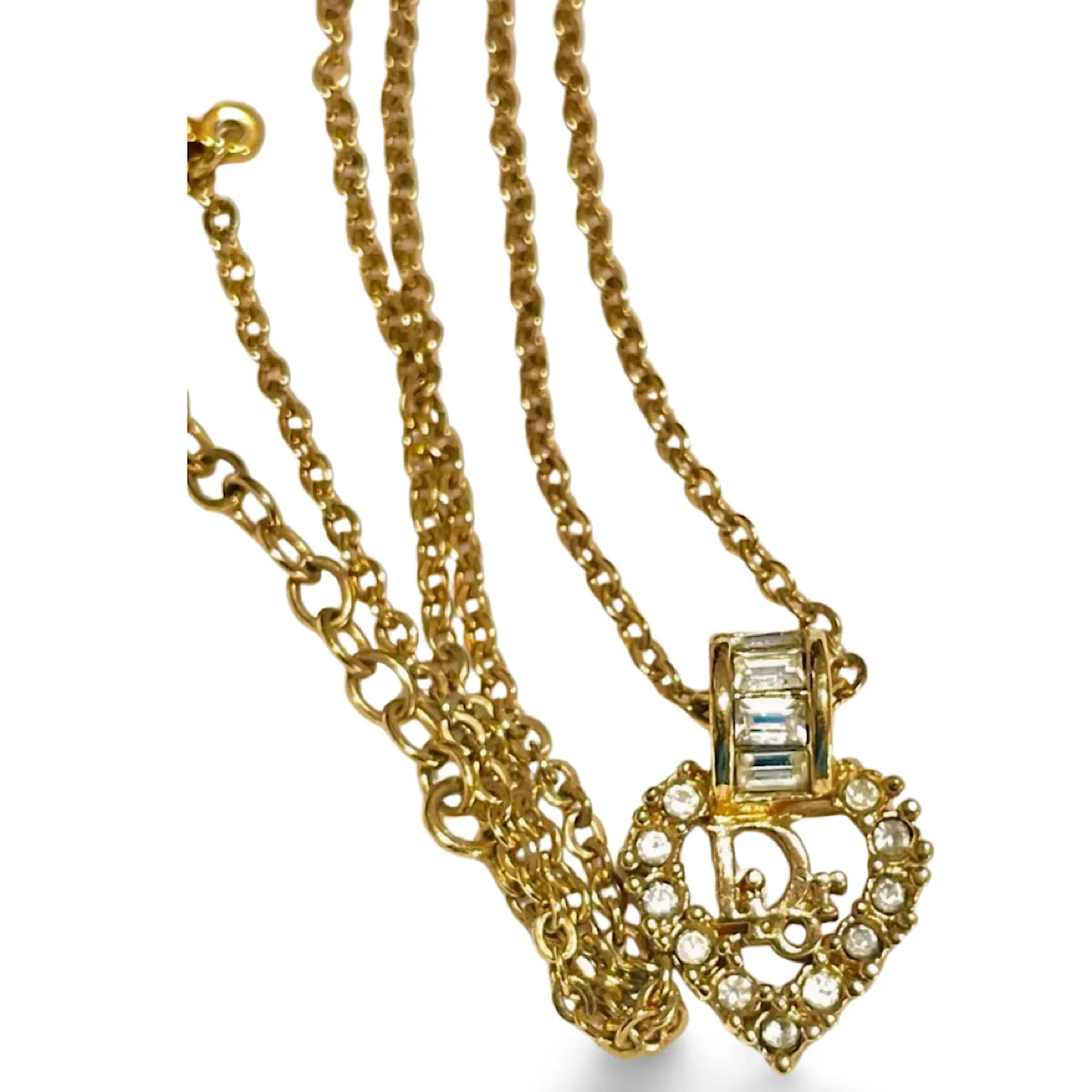 Vintage Christian Dior heart top necklace with rhinestone crystals. Gorgeous jewelry. 070218ys6