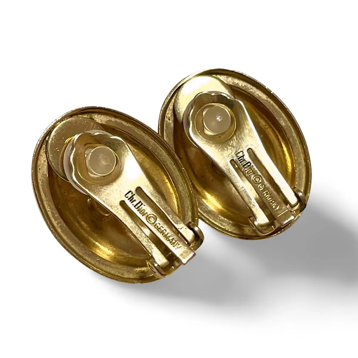 Vintage Christian Dior oval shape earrings with CD embossed logo. Classic jewelry. Germany. 070218ys3