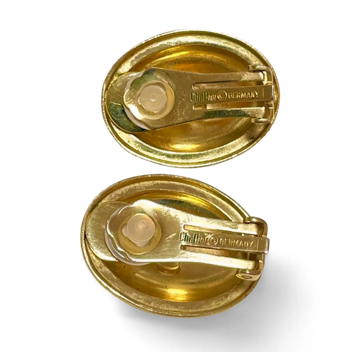 Vintage Christian Dior oval shape earrings with CD embossed logo. Classic jewelry. Germany. 070218ys3