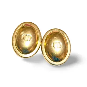Vintage Christian Dior oval shape earrings with CD embossed logo. Classic jewelry. Germany. 070218ys3