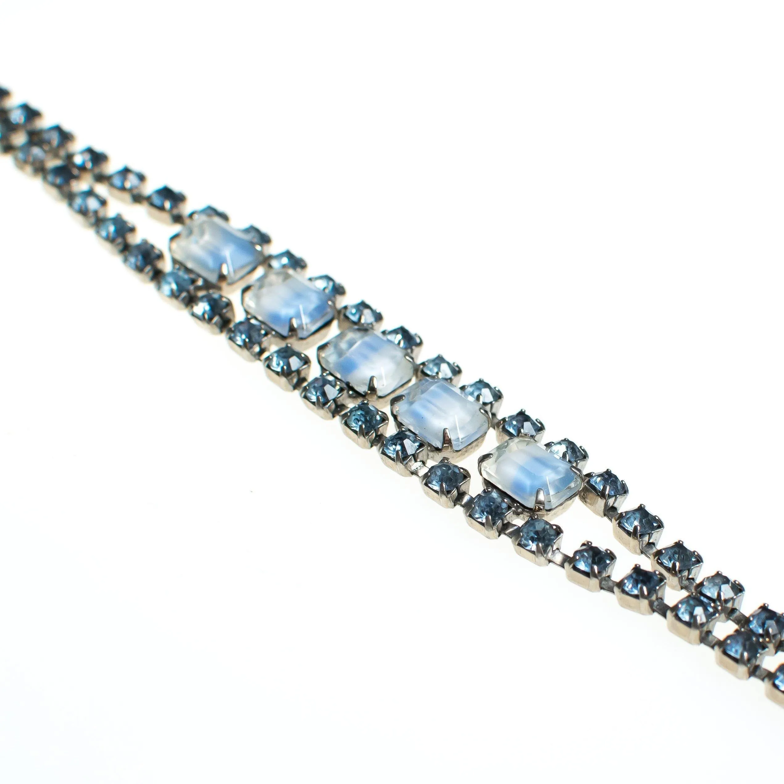 Vintage Cinderella Blue Givere Rhinestone Bracelet, Silver Tone, Snap Lock Clasp
