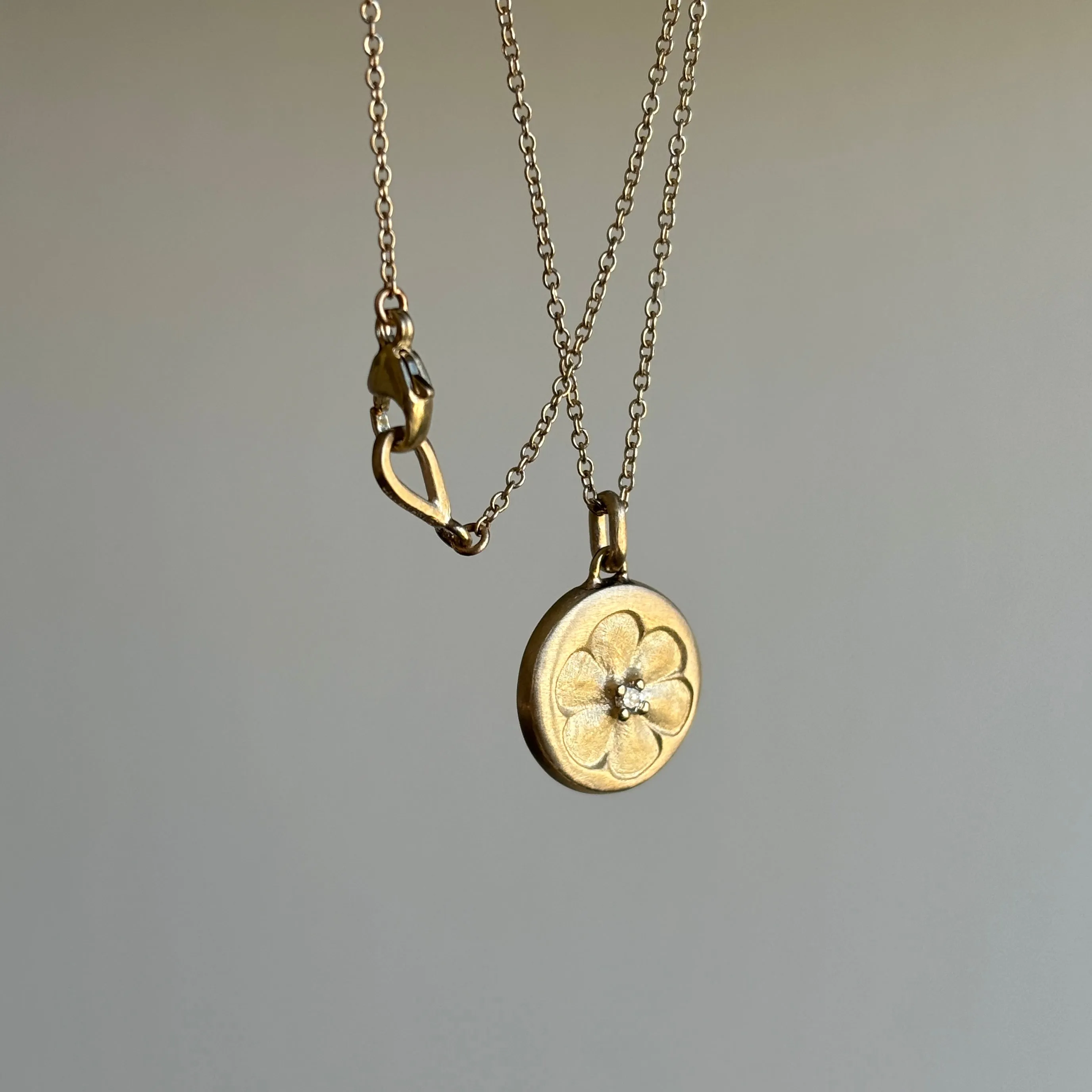Vintage Flower Stamp Pendant with Diamond