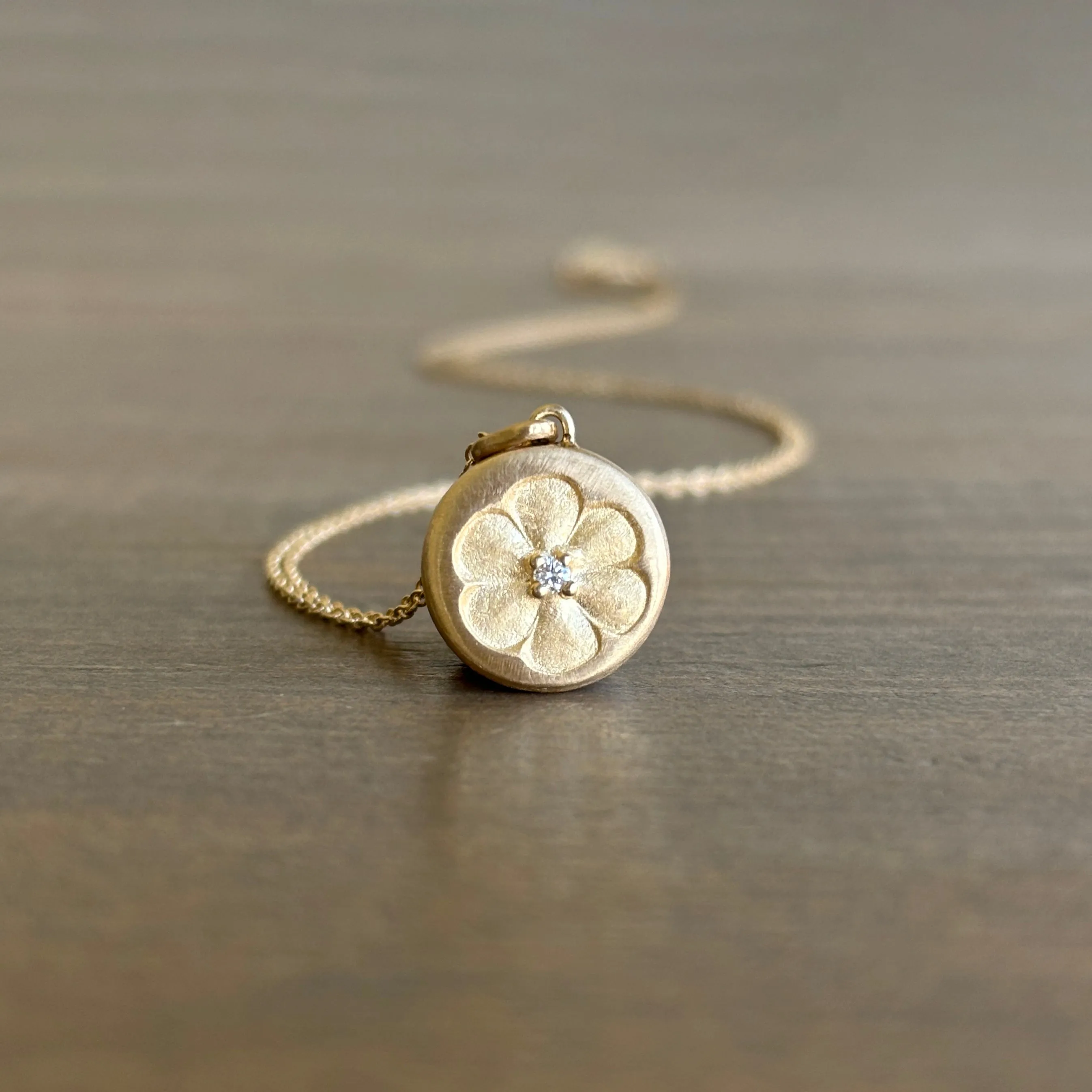 Vintage Flower Stamp Pendant with Diamond